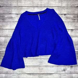 Free People Damsel Bell Sleeve Cobalt Blue Knit Sweater Size Medium